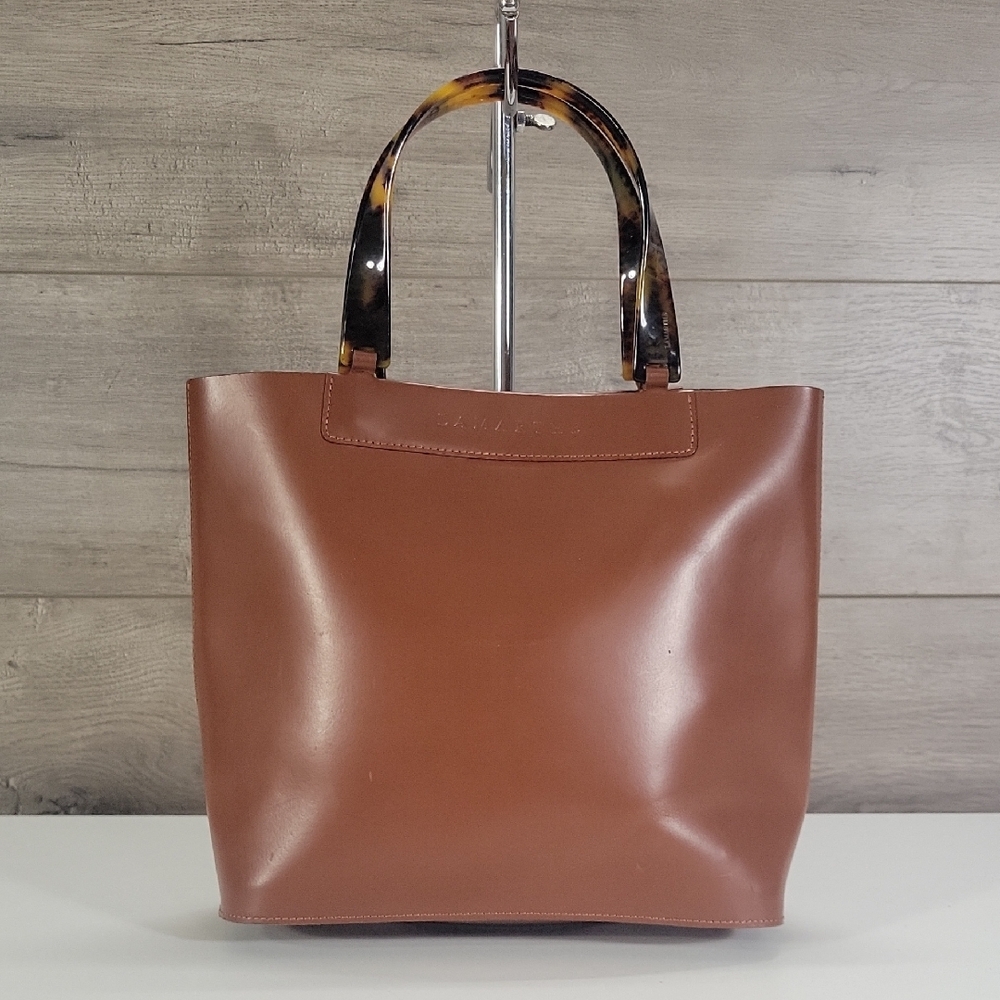 Lamarthe Brown Italian Leather Tote Bag with Tortoiseshell Handles